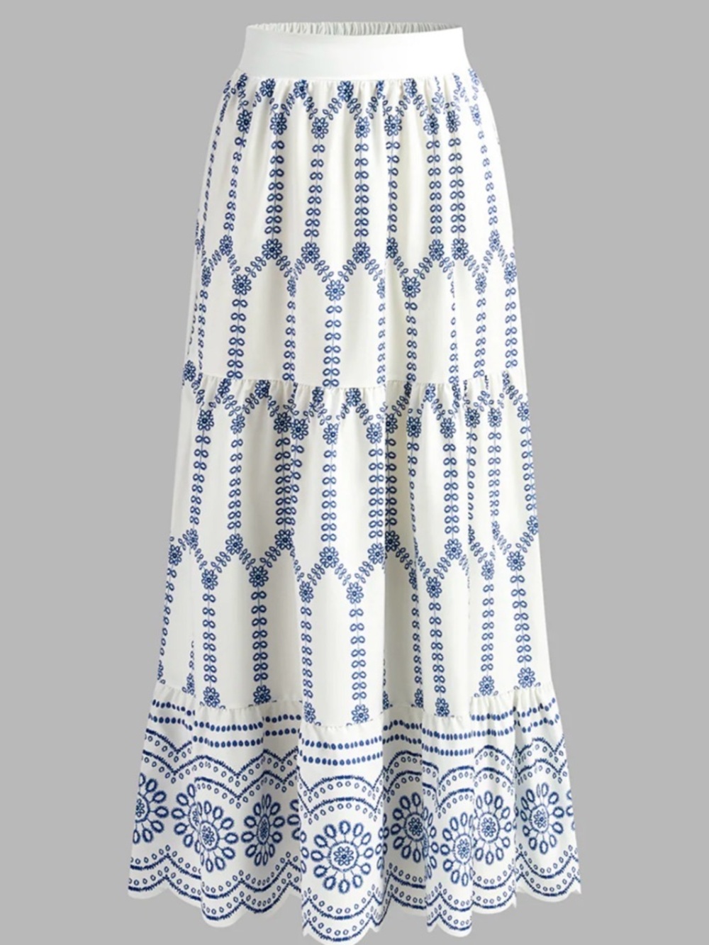 Commense NWT 2 Piece Set Maxi w/lace up top w/padding. White w/Blue floral Small - Picture 5 of 9